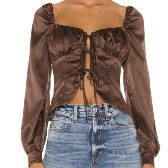 Majorelle Waldorf Long Sleeve Blouse Brown Polyester & Spandex Size Medium - Picture 1 of 4